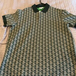 Lacoste Green and White Geometric Polo Shirt